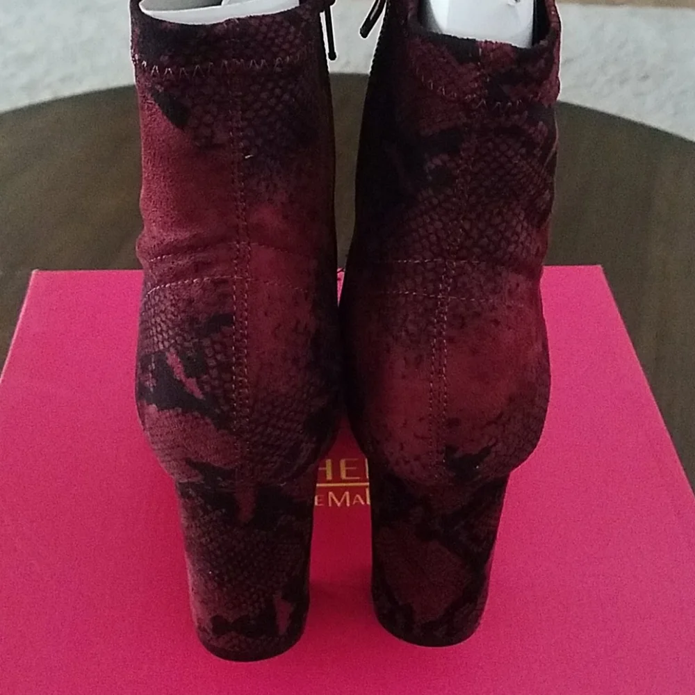 Faux Suede Burgundy Block Heel Stretch Bootie 7